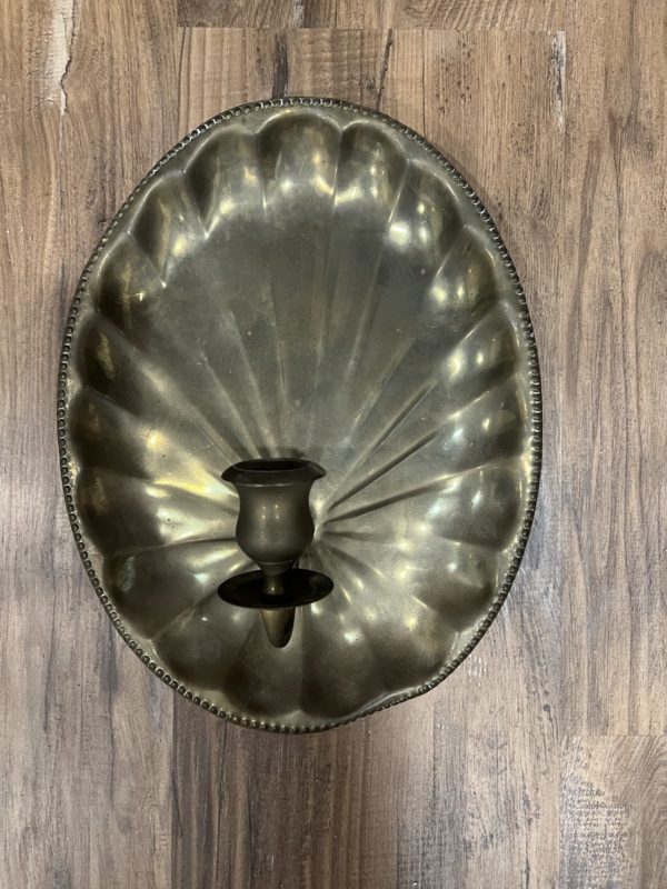 Large Vintage Brass Shell Sconce image 1